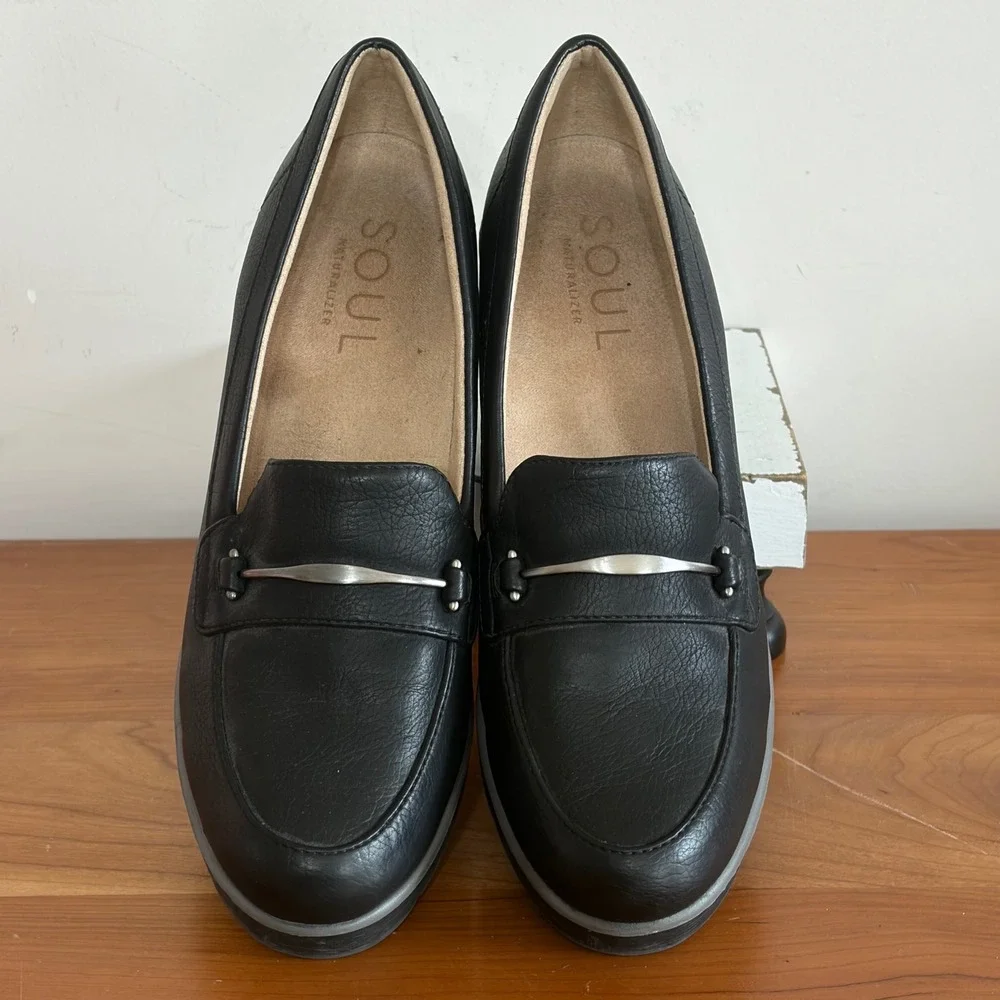 Soul Naturalizer Achieve Black Wedge Loafers Metallic Bit Platform Shoes 9.5M